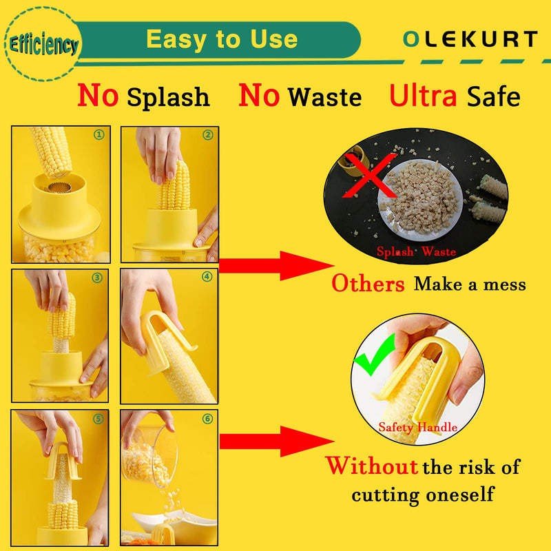 Corn Stripper and Peeler Tool with Bowl, Quick & Safe Corn Kernel Cutter for Shucking Corn on Cob, Comes with Non-Slip Safety Handle (Yellow) - BeesActive Australia
