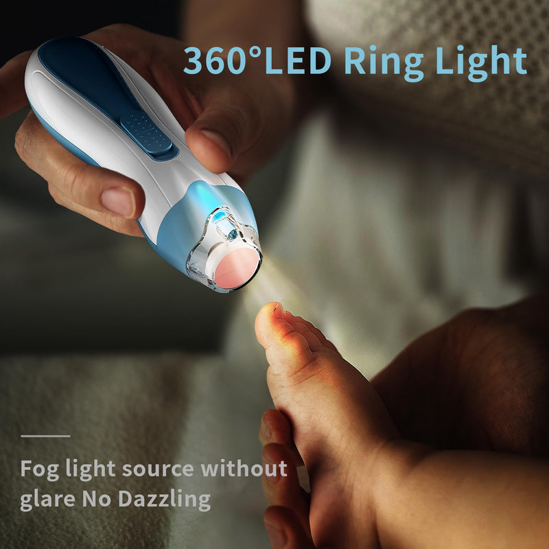 Baby Nail File Electric Baby Nail Care Set with LED Light, Baby Nail Clipper Electric for Newborn/Infants/Adults Toenails and Fingernails, 7 Grinding Head Replacement Pads, Blue