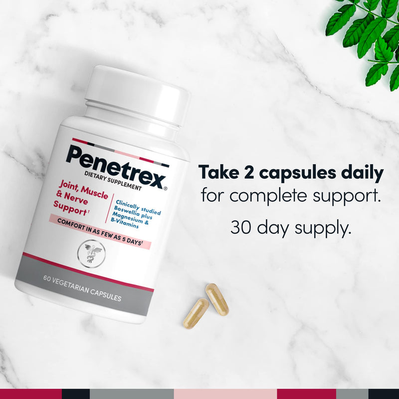 Penetrex Magnesium Glycinate Supplement for Joints, Muscles & Nerves, 60 Ct | With Boswellia Serrata extract, vitamin D, B & C to support muscle function & nerve health · 1-month supply, 60 caps