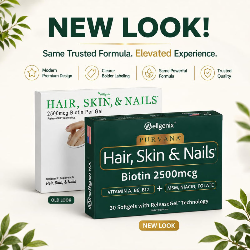 Wellgenix Purvana Hair Skin and Nails Supplement – 2500mcg Biotin Softgels with MSM & B-Complex – Daily Beauty Support for Stronger Nails & Hair Vitality – 30 Softgels | MSM, alpha lipoic acid & grape seed softgels for thicker-looking hair, stronger-lo...