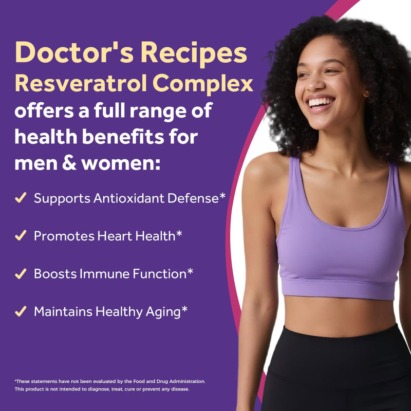 Doctor's Recipes 26-In-1 Resveratrol Complex 1179mg, Trans-resveratrol from Japanese Knotweed, 20+ Polyphenol Extracts, Vitamins C & E, Antioxidant Support, Heart Health & Immune Function, 60 Capsules
