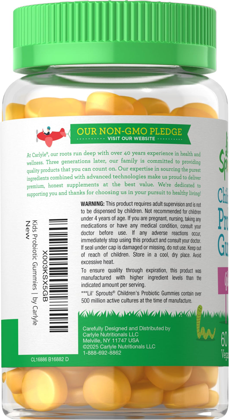 Carlyle Kids Probiotic Gummies | 60 Count | Tropical Flavor | Vegan, Non-GMO & Gluten Free Supplement | by Lil' Sprouts