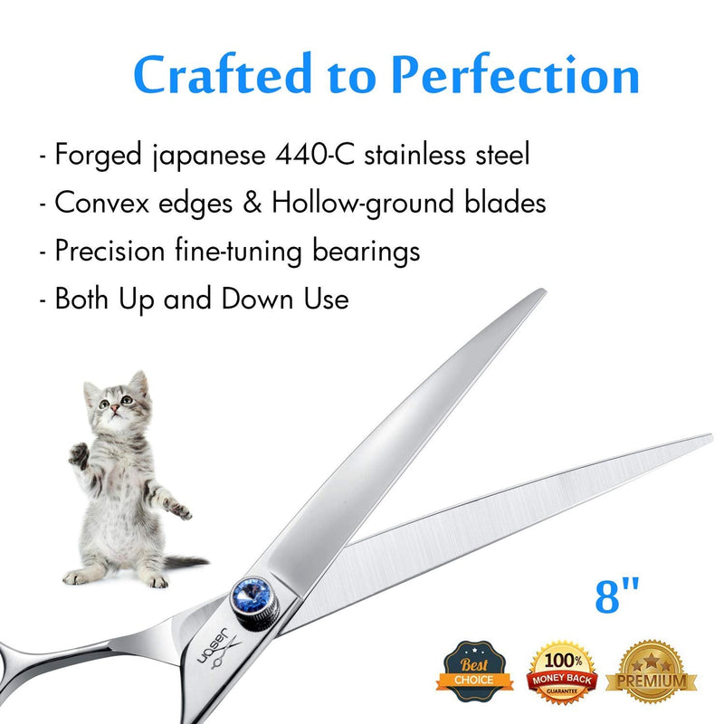 JASON Curved Dog Scissors Professional Grooming Scissors Pet Scissors for Dogs Cats 8 Inch Grooming Scissors Made of Japanese 440C Stainless Steel Curved 8.0"