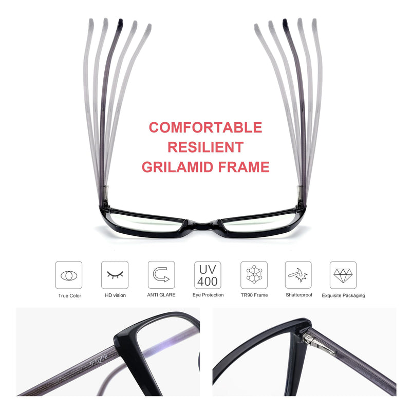 Women's Oversized Blue Light Blocking Glasses, Trendy Cat Eye Computer Gaming Eyeglasses Anti Eyestrain & UV Glare RF6204 (Black Cateye Frame) Black - BeesActive Australia