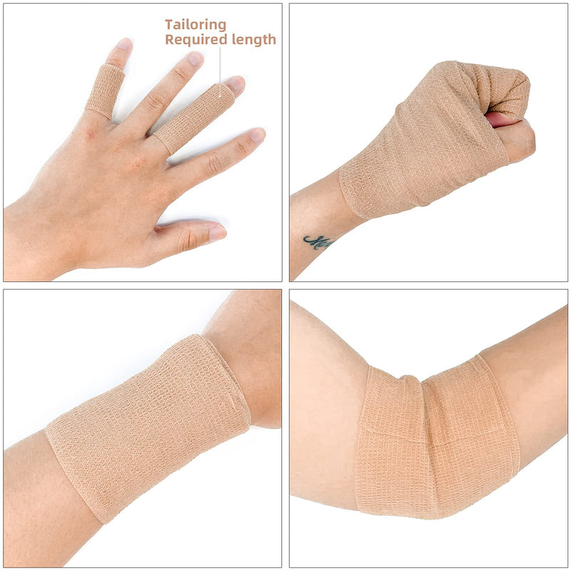 [8 Pack 4" x 5 Yards] Carbou Self Adhesive Cohesive Bandage Wrap, Self Adherant Non-Woven Wrap Rolls, Atheletic Tape for Wrist, Ankle, Hand, Leg, Premium-Grade Medical Stretch Wrap Beige - BeesActive Australia