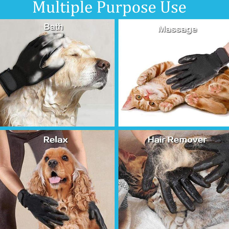 Glove Hair Removal Gloves for Dogs Cats, Pet Care Fur Change Care Cleaning Gloves Pet Brush Grooming Gloves Pet Massager, One Pair, Black - BeesActive Australia
