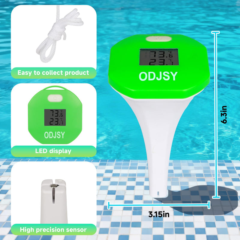 Pool Thermometer, Digital Water Temperature Tester with LCD Display for Swimming Pools, Spas, Hot Tubs & Aquariums (Blue/Green) Green