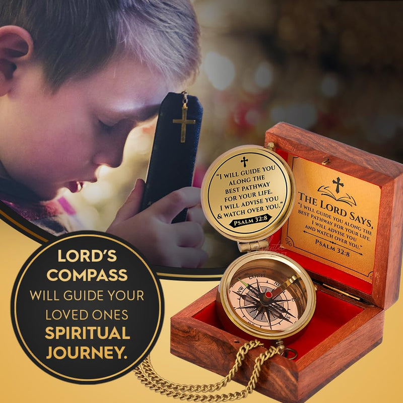 Engraved Brass Pocket Compass Gift - Psalm 32:8, First Communion Gifts, Baptism Gifts for Boys, Confirmation Gifts, Gifts for Men, Catholic Religious Christian Easter Gifts for Kids - BeesActive Australia