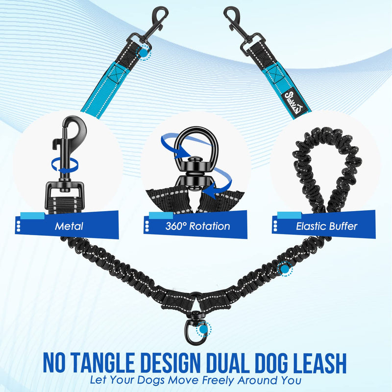 Lukovee Double Dog Leash, No Tangle 360° Swivel Heavy Duty Reflective Lead with Two Padded Handles Dual Dog Splitter, Comfortable Shock Absorbing Walking Training for Small Medium Large Dogs(Blue,M) M, 8-35lbs (Total ) A-Blue - BeesActive Australia