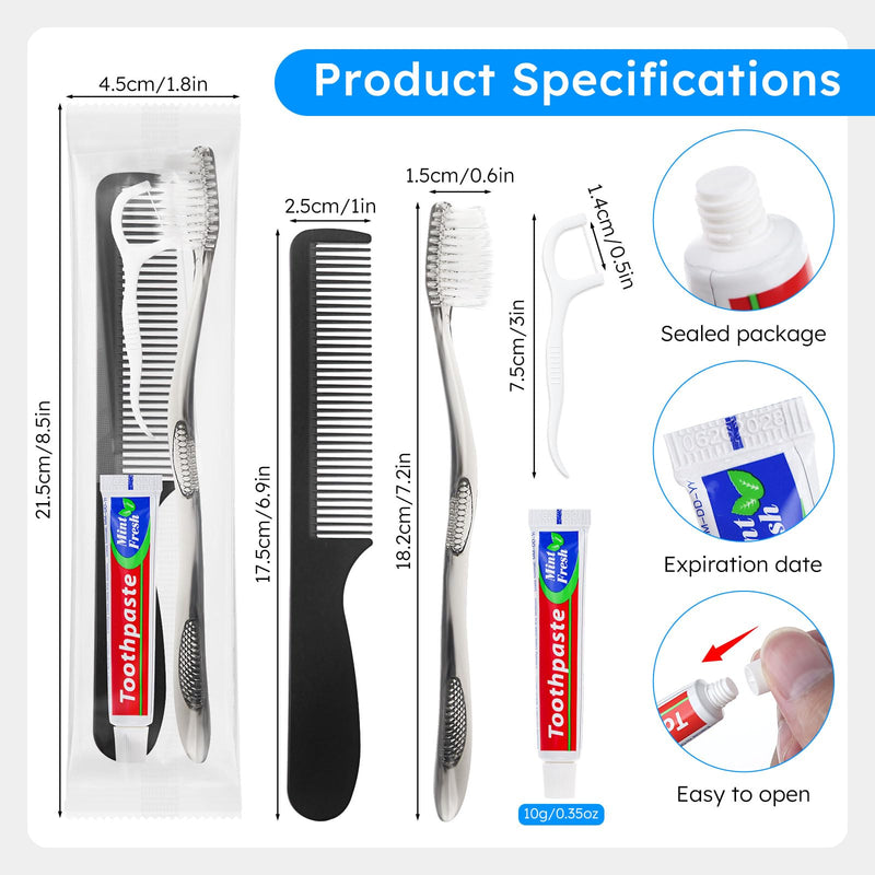 Travel Toothbrushes with Toothpaste, Disposable Toothbrushes, Hygiene Kits in Bulk with Floss Picks, Combs, Individually Packaged, Suitable for Home, Travel, and Hotels (100-PACK) 100 - BeesActive Australia