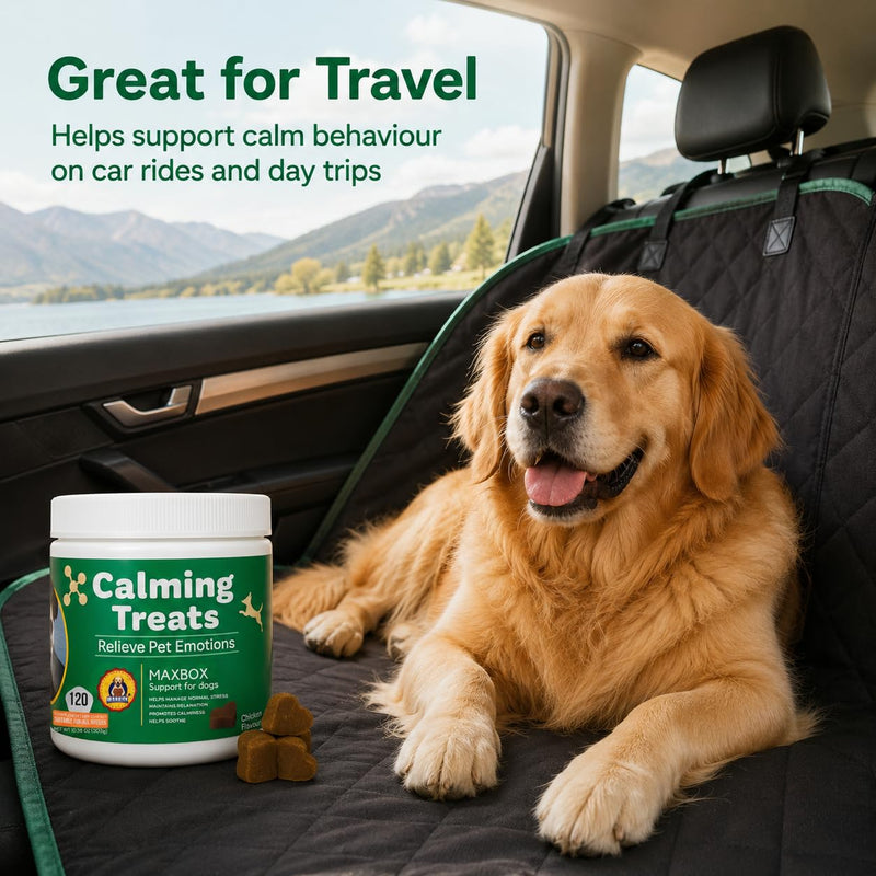 MAXBOX Calming Dog Treats, 100% Natural Soft Chews Reduce Stress, Reduce Stress, Fear, Separation, Barking, Hyperactivity, Reactivity, Aggression, Travel-120 chews