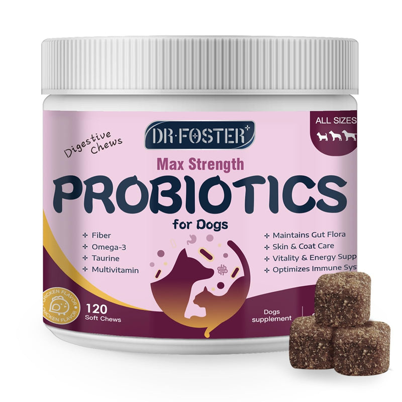 Probiotics for Dogs, Dog Probiotics for Digestive Health, 6 Billion CFU, with Prebiotics & Digestive Enzymes, Pumpkin & Omega-3, Dog Diarrhea Relief & Immune Support, Skin & Coat Care, 120 Soft Chews