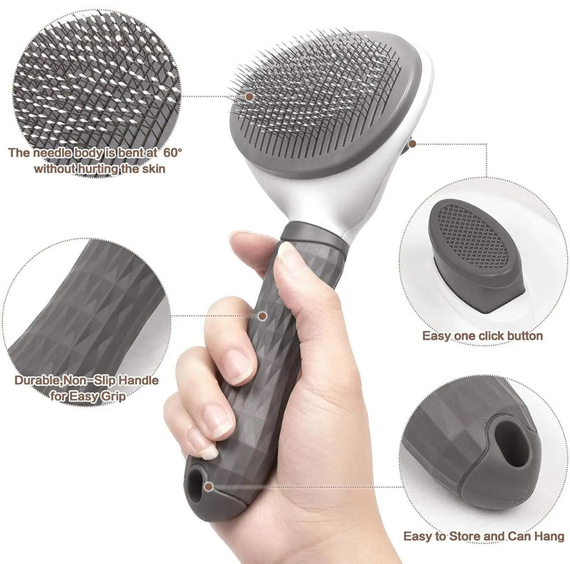Pet Hair Brush for Small Dogs and Cats, Long Handle, Lightweight, Gray, grey - BeesActive Australia