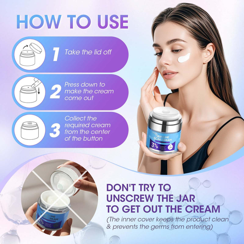 Silicone Scar Cream for Surgical Scars, 3% Dimethicone Complex Silicone Scar Gel for Old & New Scars, C-Section, Pregnancy, Acne, Injury, Keloids, Burns, Non-Irritating Scar Removal Cream(55ML) 55ML - BeesActive Australia