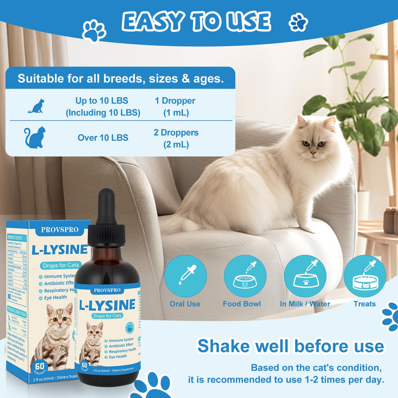 L-Lysine for Cats, Lysine Supplement for Support Immune System,Respiratory Eye Health, Alleviates Sneezing Congestion Runny Nose,Squinting Watery Eyes, Reduces Eye Discharge, Cold Allergy Relief