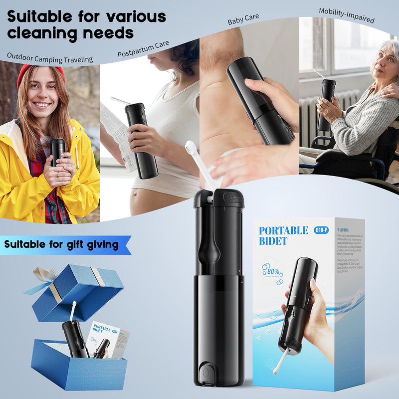 Peri Bottle for Postpartum Care-250mlPortable Bidet for Travel with 5 Sprayer Modes, 2000mAh Rechargeable Electric Bidet with 8 Replaceable Nozzles for Perineal Care & Post-Surgery Care (Black) Black