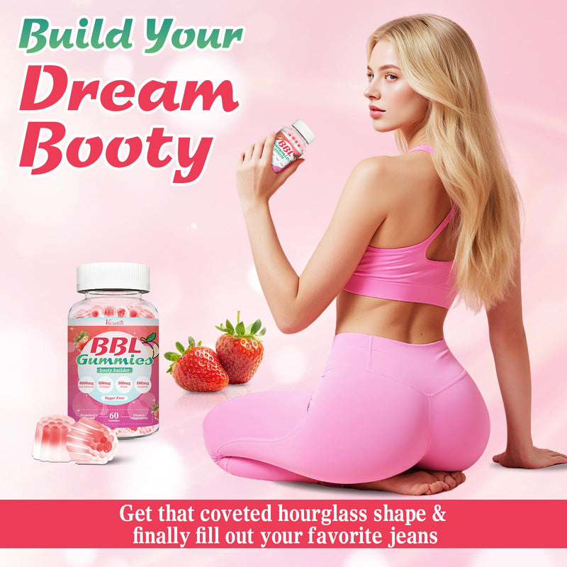 BBL Booty Gummies for Women – Sculpt, Lift & Firm Glutes – Creatine Monohydrate, Vitamins & Herbal BBL Blend - Boost Curves, Energy & Workout Recovery – Vegan, Non-GMO, 60 Cts 60 Count (Pack of 1)