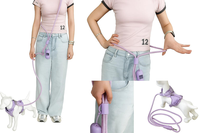 Cheech&Co Hands Free Dog Leash with Poop Bag Holder - for Walking, Hiking, Jogging & Running Small/Medium/Large Dogs (Adjustable 4.3–8.6 ft Light Purple) - BeesActive Australia