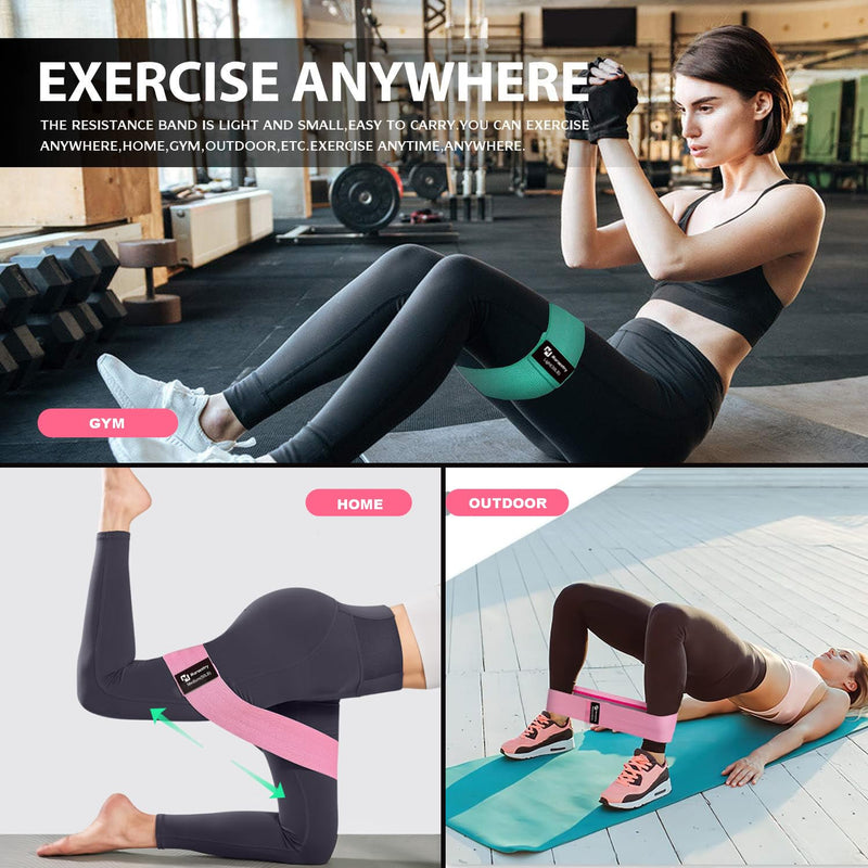 Hip Resistance Bands Set with Exercise Band, 3 Levels, Carry Bag and Guide, Multi-Colour Green+Pink+Purple