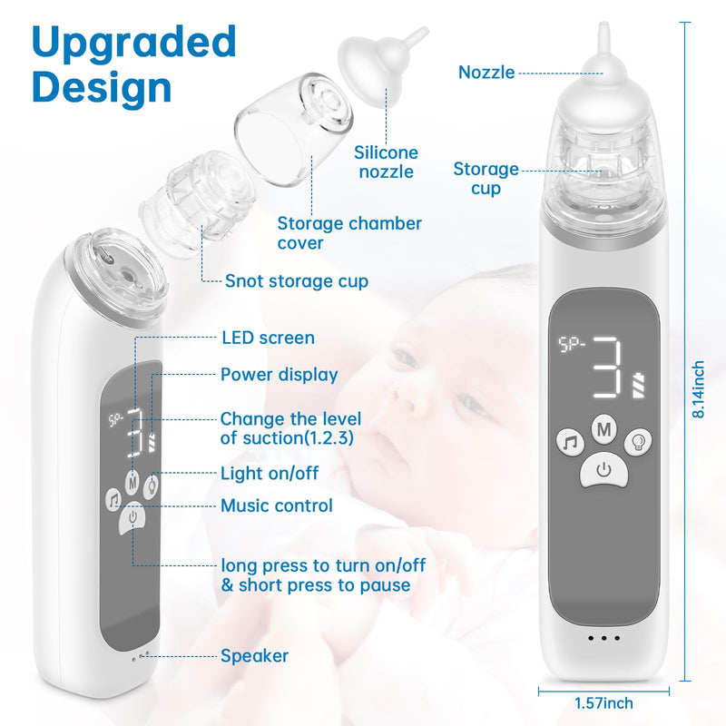 Nasal Aspirator for Baby, Electric Nose Aspirator for Toddler, Nose Sucker with Powerful Suction, Auto Nose Cleaner with 3 Silicone Tips, Adjustable Suction Level, Music and Light Soothing Function - BeesActive Australia