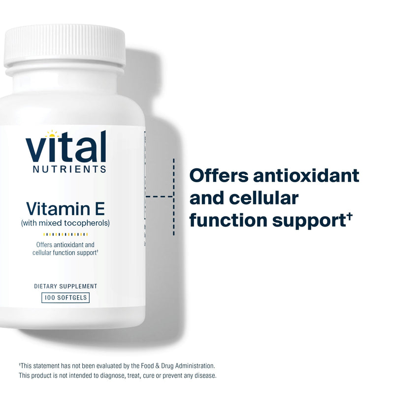 Vital Nutrients Vitamin E with Mixed Tocopherols | Potent Antioxidant Supplement to support Cardiovascular Health* | Gluten and Dairy Free | 100 Softgels - BeesActive Australia