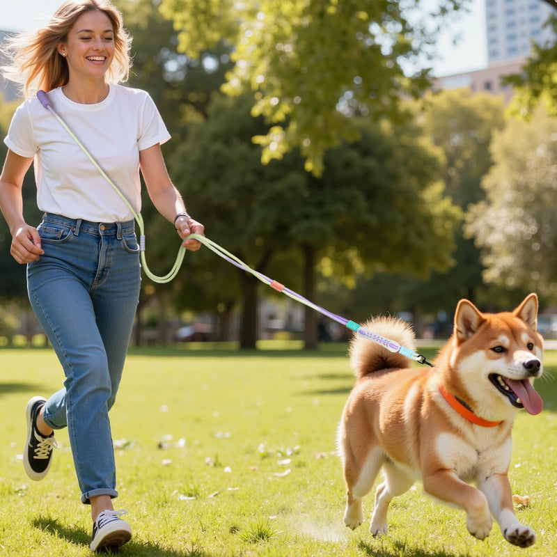 Hands Free Dog Leash Dual Handle, Wearable Leashes for Dog, Padded Waist Belts and Rotating Metal Clip,for Small Medium Large Dogs (18+ lbs) Walking Training Running (Purple Green, 6.5 FT) Purple green - BeesActive Australia