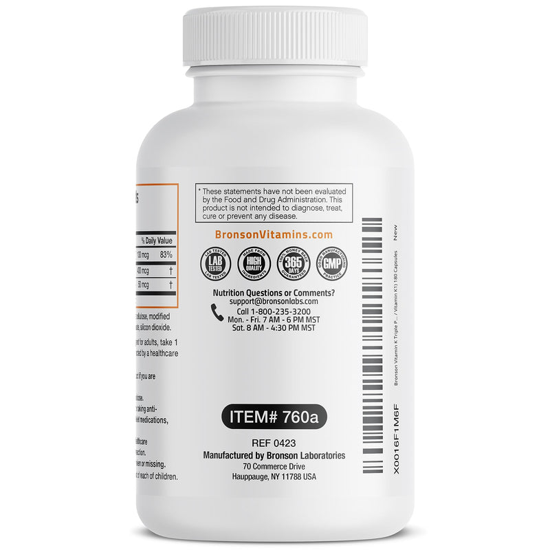 Vitamin K Triple Play (Vitamin K2 MK7 / Vitamin K2 MK4 / Vitamin K1) Full Spectrum Complex Vitamin K Supplement, 180 Capsules Unflavored 180 Count (Pack of 1) - BeesActive Australia