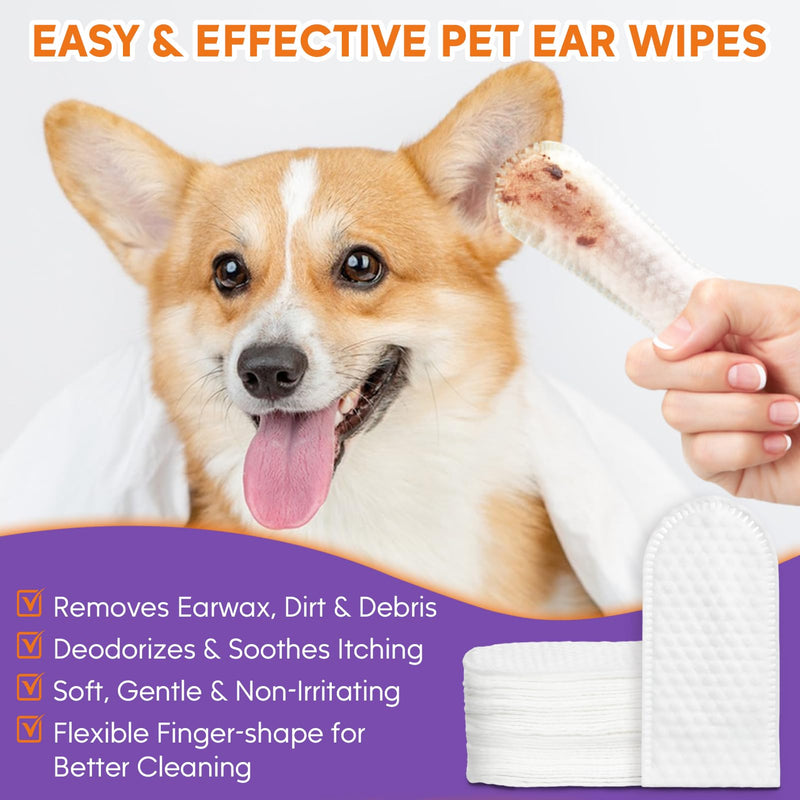 Dog Ear Cleaner Kit - Dog Ear Finger Wipes and Ear Cleaner Solution for Dogs and Cats, Gently Remove Ear Wax & Debris, Soothe Ear Itching, Deodorize, Pet Ear Wash with Aloe Vera & Witch Hazel - BeesActive Australia