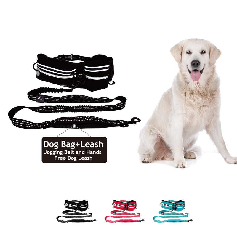 Kruz Hands Free Dog Leash (Waist 26”- 48”, Leash- 1”x 5ft) Premium Waist Belt for Walking, Running, & Hiking, Bungee with Dual Handles, Adjustable Fit, Reflective Safety Design for Large Dogs (Black) Black
