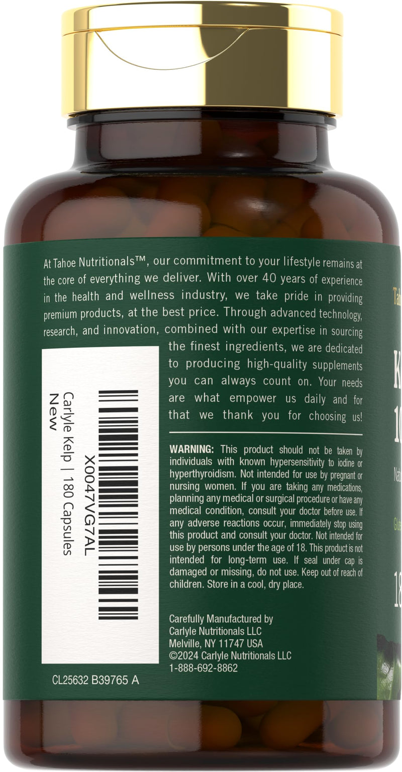 Tahoe Nutritionals Kelp Supplement Capsules | 1000mg | 180 Count | Non-GMO & Gluten Free Extract