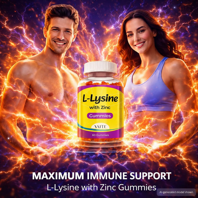 VAITE L Lysine Gummies 1000mg with Zinc - Supports Skin, Lip, Vegan, Gluten Free, 60 Chewable L-Lysine for Adults, Vitamins Tissue Health & Immune System, Amino Acid & Complex Supplements, Non-GMO 1 Pack