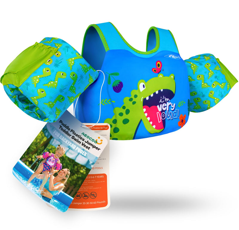 AEOCOO Puddle Float Jumper 20-30-50-60-70 Pounds, Toddler Swim Vest for 1-3-5-6-9 Years Old, Pool Floats with Swimming Arm Floaties Swim Jacket & Water Wings for Kids Swimmies, Boys, Girls, Niños Dinosaur Fit 1-3-5 Years, 20-30-50 Pounds - BeesActive Australia
