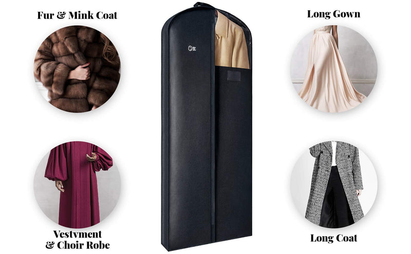 Luxury Storage Garment Bag for Long Coat, Fur, Mink, Gown, Vestment and Choir Robe | 60 Inch + 5 Inch Gusset Cover | Heavy Duty, Hanging, Breathable, Foldable Travel and Wardrobe Clothes Protector - BeesActive Australia