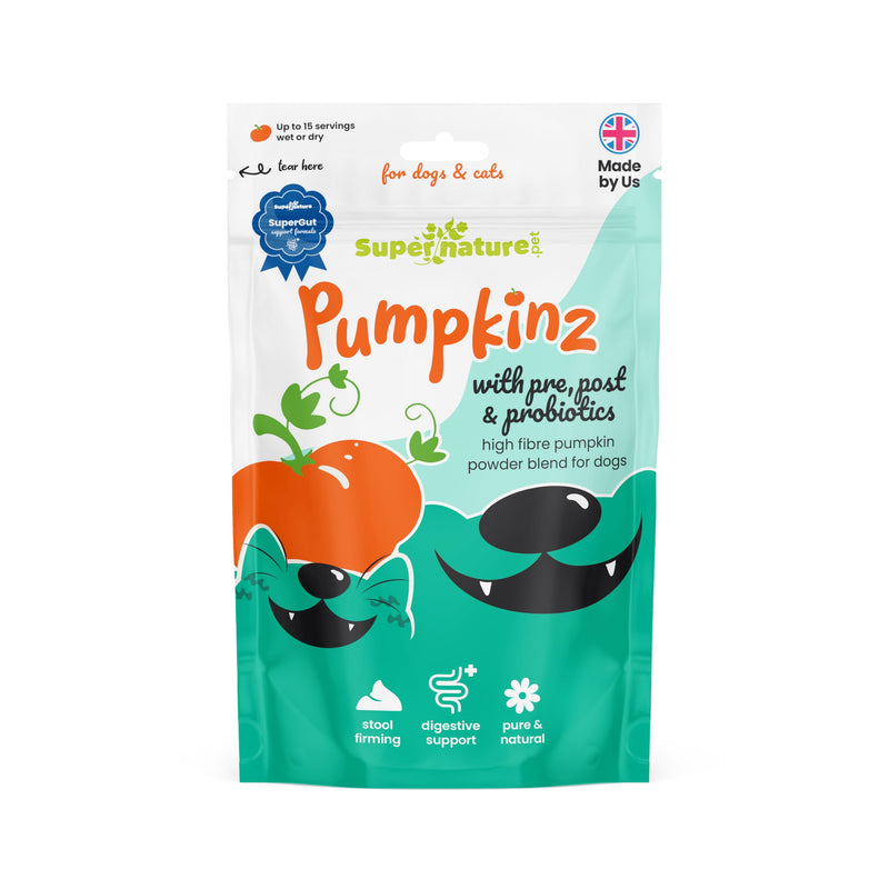 Supernature Pumpkinz Dried Pumpkin Powder with Pre, Post & Probiotics for Dogs & Cats 100g | Natural Digestive Supplement, Stool Firming, High Fibre Dog Food Topper, Alternative to Canned Pumpkin