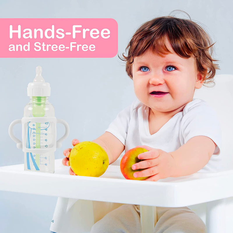 (3-Pack) Bottle Handles for Dr Brown Baby Bottles with Easy Grip Handles to Hold Their Own Bottle - BPA-Free Soft Silicone (White Pink Orange) White Pink Orange Style A - BeesActive Australia