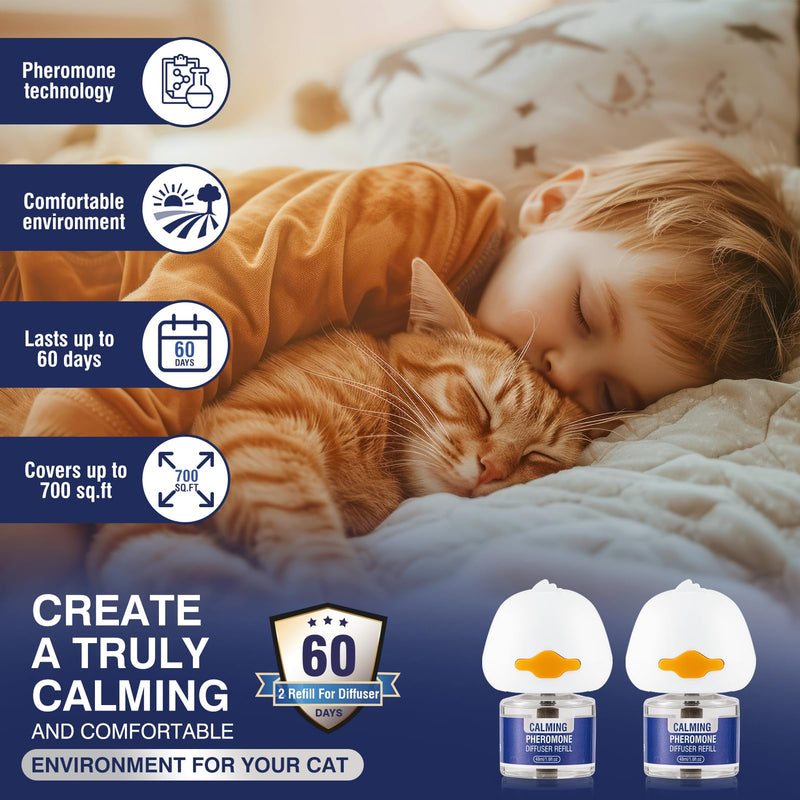 Pheromones Cat Calming Socket for Cat Calming Diffuser Soothing Diffuser Set Cat Anti Stress Calming Agent Fragrance Plug Tasteless (2 plugs + 2 refill packs of 48 ml each) - BeesActive Australia