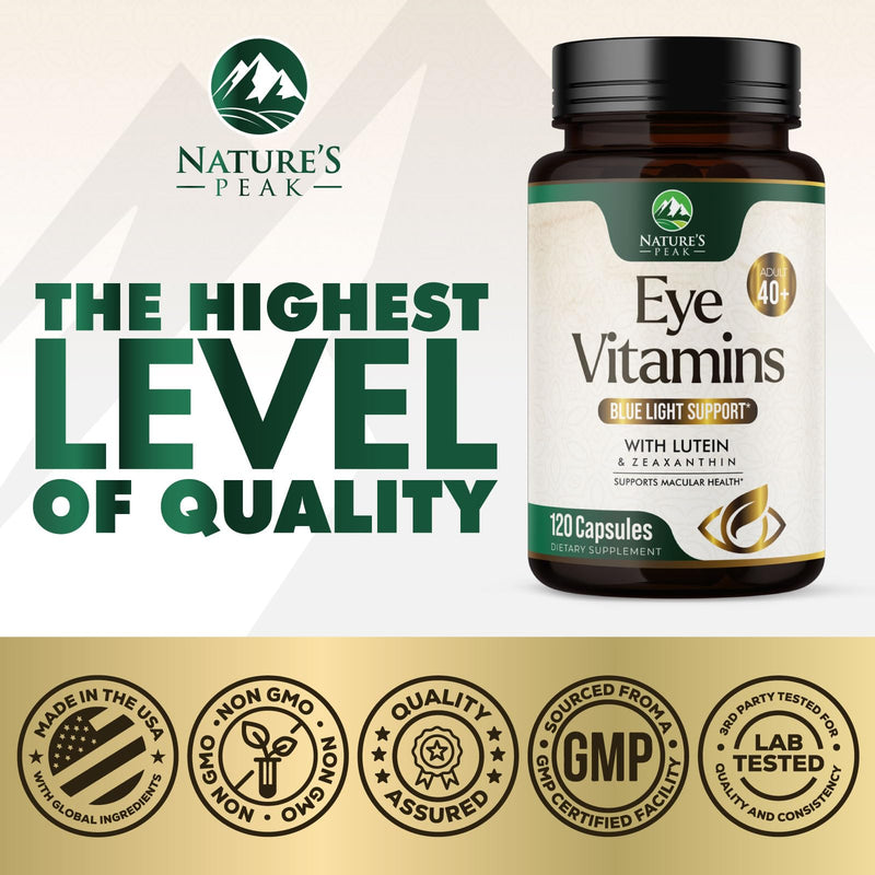Eye Vitamins Supplements - 3x Strength Eye Health Vitamin with Lutein and Zeaxanthin - Vision Macular Health Eye Support With Zinc, Vitamins C E & Minerals, Bottled in USA - 120 Capsules 120 Count (Pack of 1)