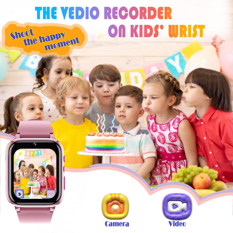 Goodatech 1.69'' Kids Smart Watch for Boys and Girls, HD Camera, 26 Puzzle Games, Video Music Player, Pedometer, Flashlight, Alarm Clock, Christmas Birthday Gifts for 4-12 Years Children (Pink) Pink