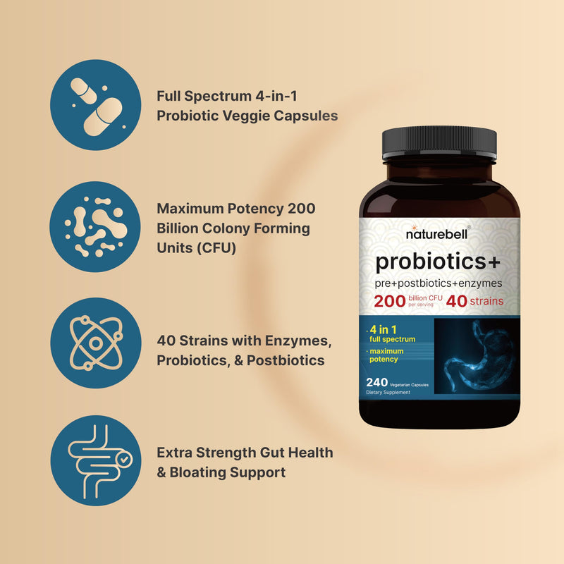 Probiotic 200 Billion CFU ‚Äì 40 Strains Per Serving | 240 Veggie Capsules with Prebiotics and Probiotics for Digestive Health ‚Äì Gut Health & Bloating Support | Daily Probiotics for Women & Men - BeesActive Australia