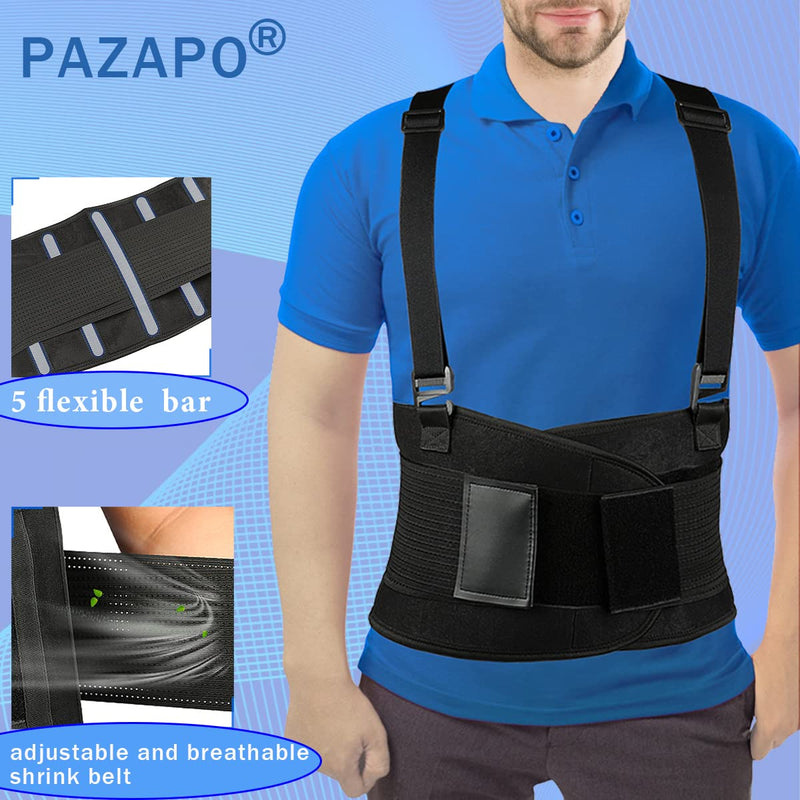 PAZAPO Back Brace Men and Women - Lower Lumbar Support for Heavy Lifting - Lower Back Support Belt with Removable Suspenders-Adjustable Back Belt for Workout, Back Pain Relief, M/L(30-37 Inches) Medium/Large(30-37 Inches) - BeesActive Australia