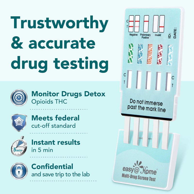 Easy@Home 5 Panel Urine Drug Test Kit [7 Pack] - THC/Marijuana, Cocaine, OPI, AMP, BZO All Drugs Testing Strips in One Kit - Home Use Drug Detox Tests with Results in 5 Mins #EDOAP-754 7 Pack - BeesActive Australia