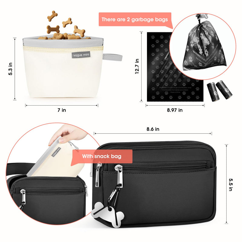 Dog Treat Pouch & Dog Walking Bag,Removable Treat Pouches for Pet Training,Stylish Dog Walking Fanny Pack with Used Waste Bag Holder,Black Black - BeesActive Australia