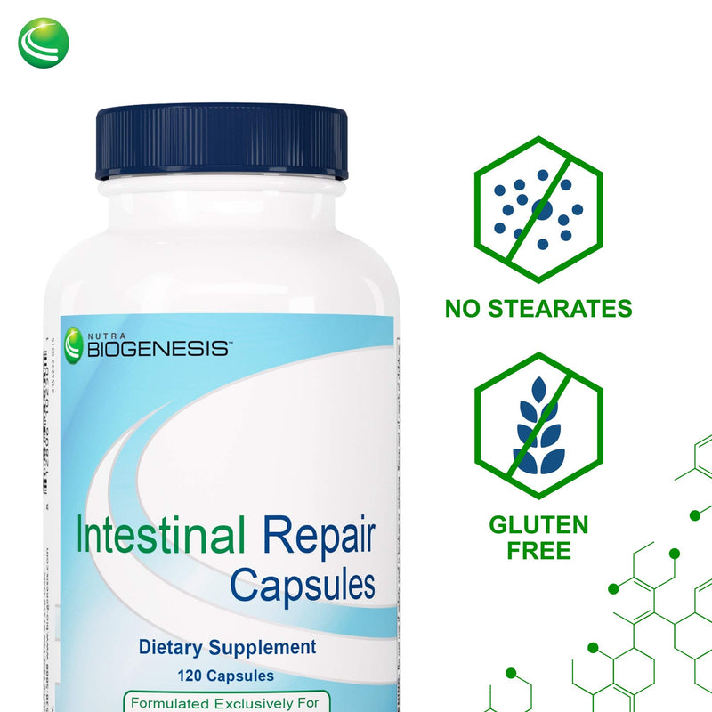 Nutra Biogenesis Intestinal Repair Capsules, 120 Capsules | Herbal Gut Health Supplement for Women & Men with Sodium Butyrate, Daily Support