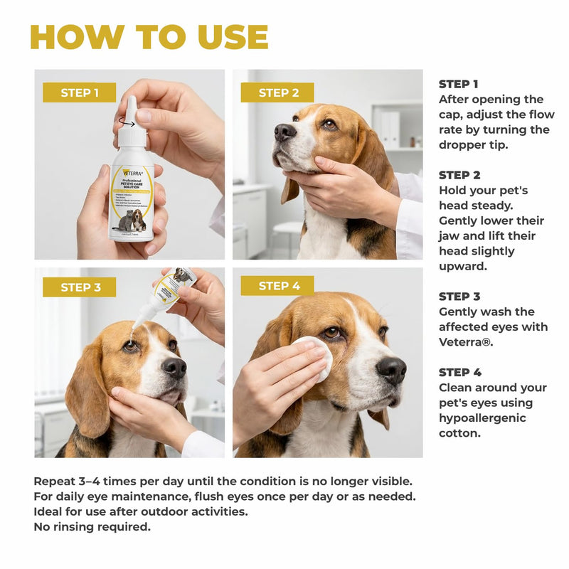 Dog and Cat Eye Care Solution for Dogs & Cats – Vet Recommended Eye Cleaner, Helps Remove Eye Discharge & Tear Stains, Supports Eye Hygiene, Gentle Daily Use Eye Wash - 3.38 Oz 100 Ml