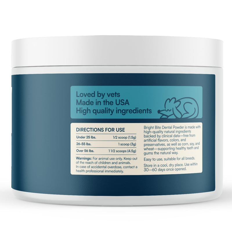 Reggie Bright Bite Dog Dental Powder for Fresh Breath, Healthy Teeth & Gums, 7-Day Results, Postbiotic Formula with Organic Kelp, Natural Dental Care, Vet-Approved, Made in USA, 60 Servings