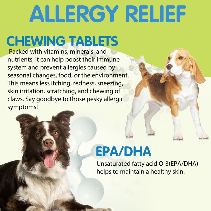 Dog Allergy Relief Chews (120 Count), Dog Allergy Chews, Itch Relief for Dogs, Omega 3 Fish Oil + Pumpkin Enzymes + DHA for Dogs, Anti Hot Spots + Seasonal Allergies, Skin & Coat Immune Health W-Dog Allergy 110 chews - PawsPlanet Australia