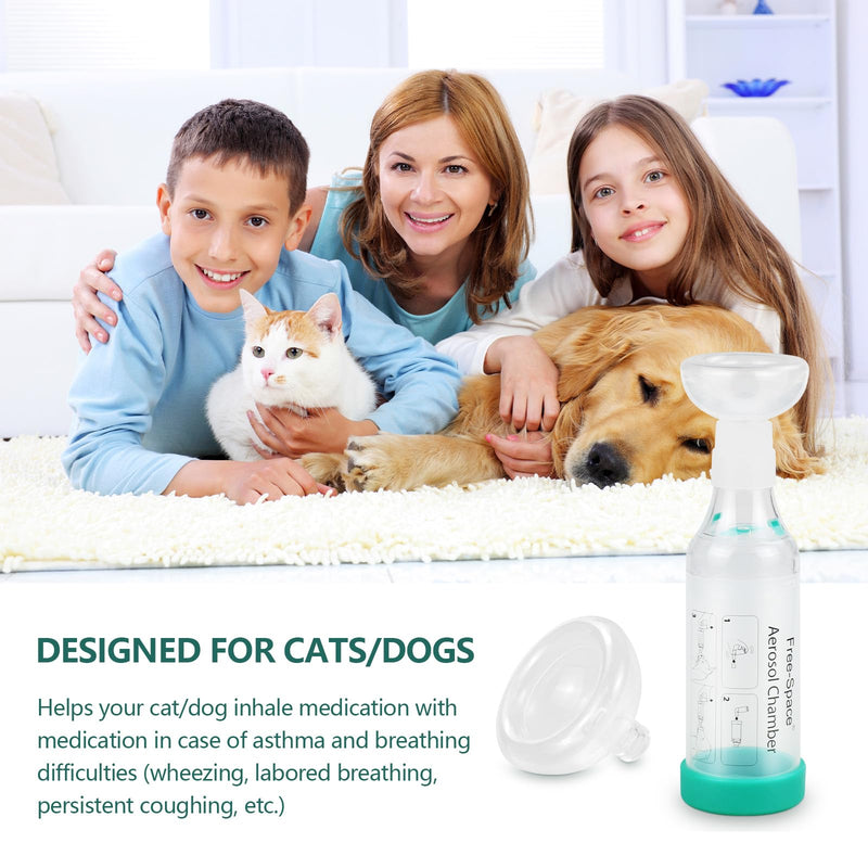 Cat handheld inhaler spacer with 2 cat masks helps breathing and administering medication - BeesActive Australia