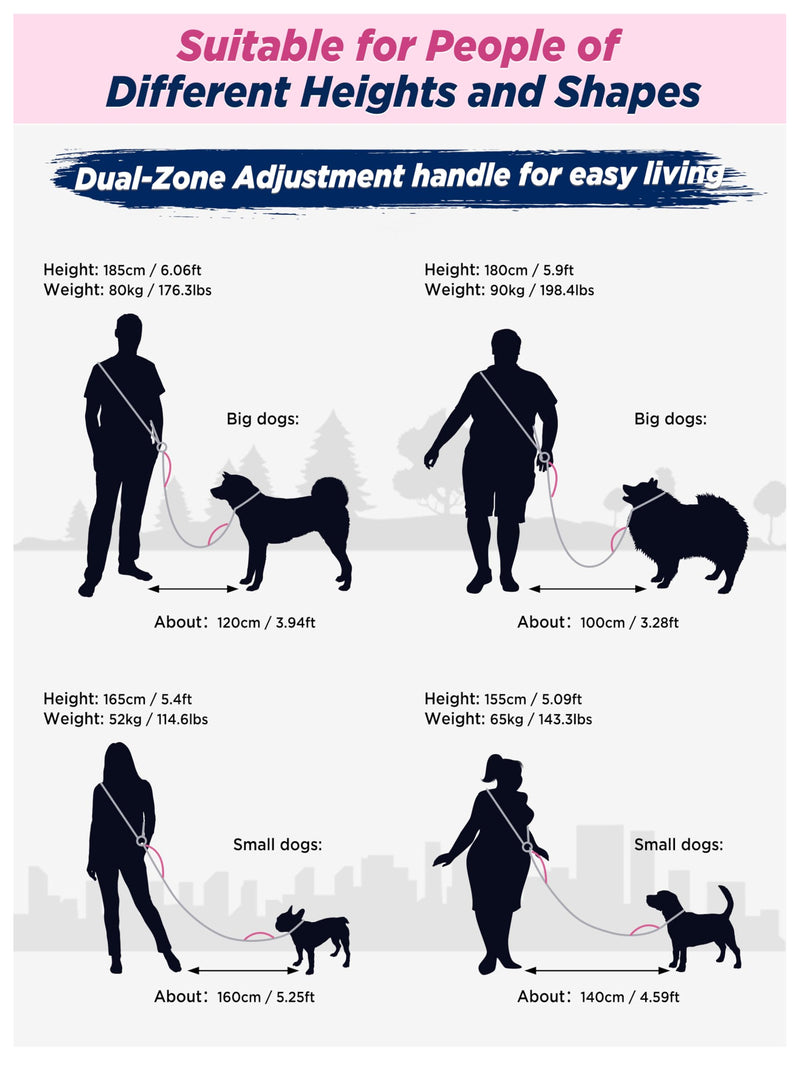 Hands Free Dog Leash, 10.1ft Crossbody & Waist-Wear Adjustable Leash, Dual-Zone Length Control, Shock-Absorbing Handle, Lightweight Rope Leashes for Small & Medium Dogs Grey - BeesActive Australia