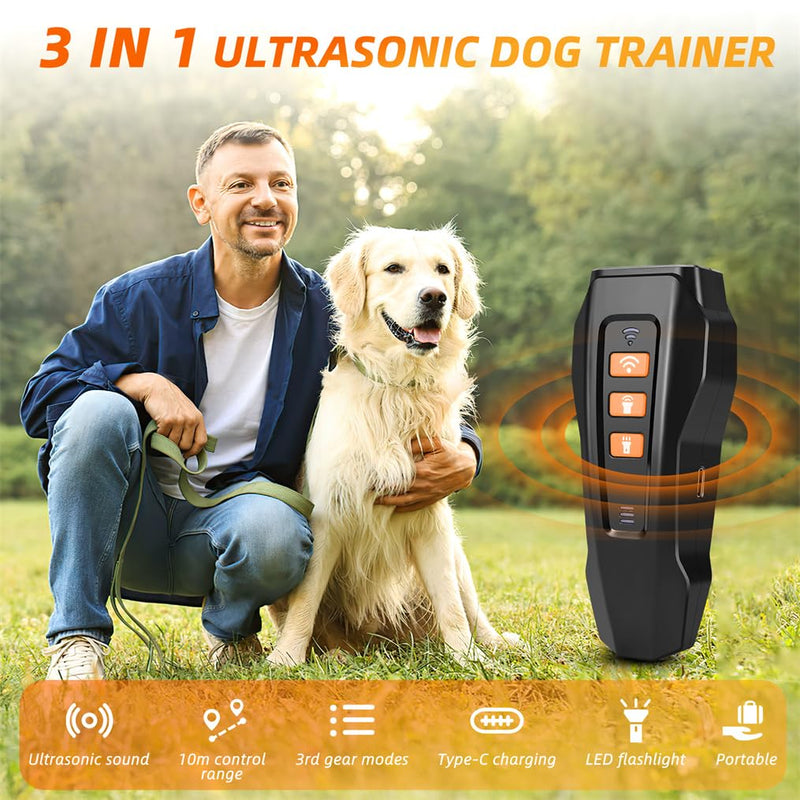 Dog Bark Deterrent Device, Ultrasonic Anti Barking, Rechargeable Anti-Barking Device for Dogs Safe & Effective Portable Anti Barking 33FT Bark Control Indoor Outdoor with Flashlight Black