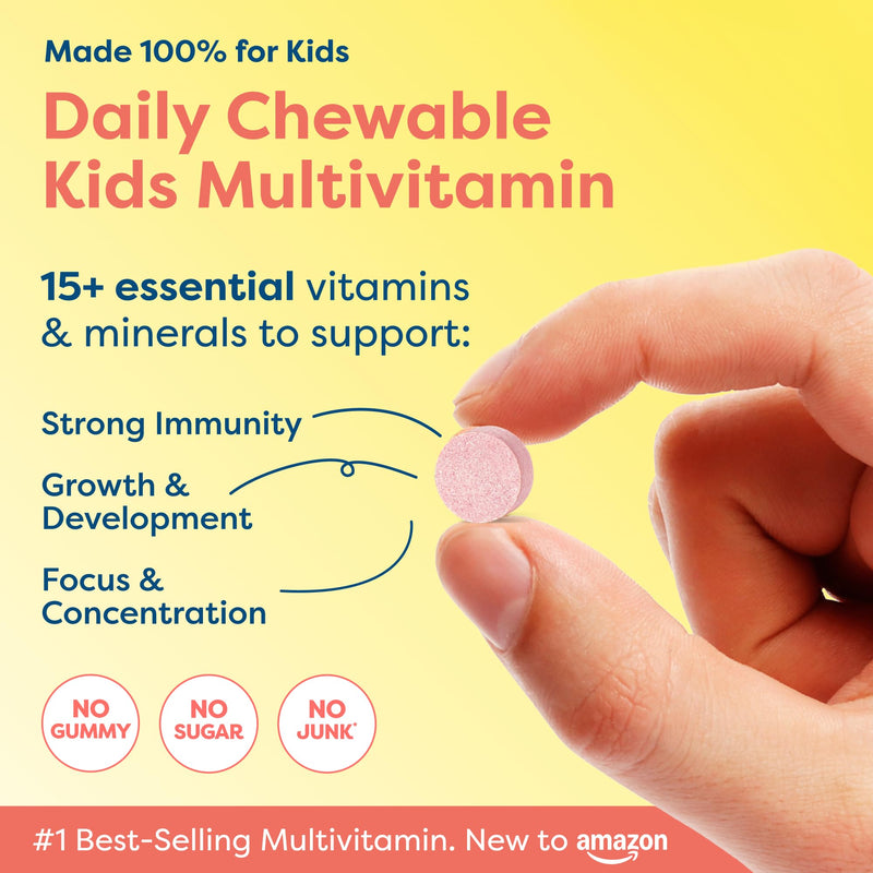 HIYA Kids Multivitamin Tablets, 60 Day Refill Supply for Toddlers & Kid | 15+ Essential Vitamins & Minerals with Fruits & Veggies for Ages 2+, Supports Growth, Development & Immune, 0g Sugar Fruit Multi-Flavor 30 Count (Pack of 2)